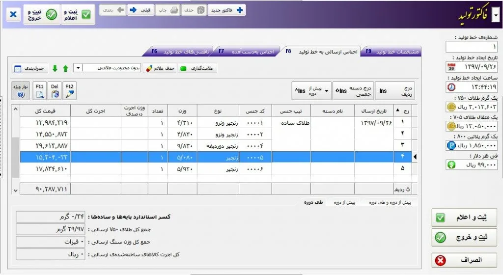 صفحه تولید کار در حسابداری مسبح ماندگار