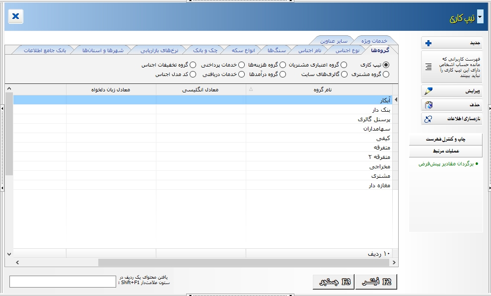 عناوین ثابت در برنامه طلافروشی | آخرین قیمتها | دفاتر فی و اجرت